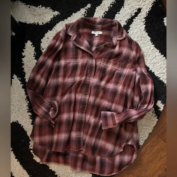 Flannel Oversized Ex-Boyfriend Swing Shirt Buffalo Check Medium - Picture 4 of 8